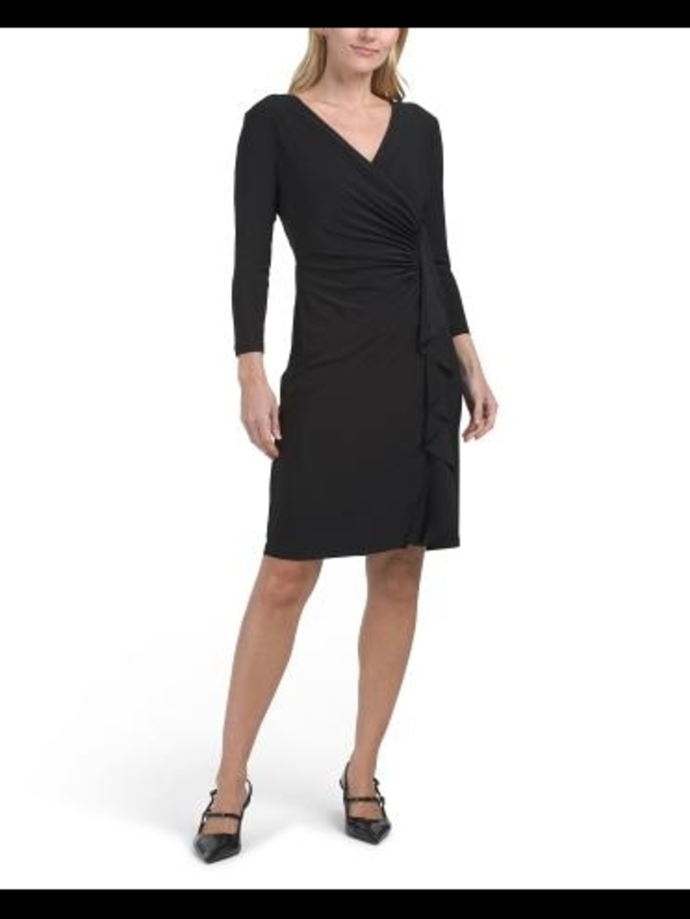Evan Picone Black Wrap-Style Midi Dress